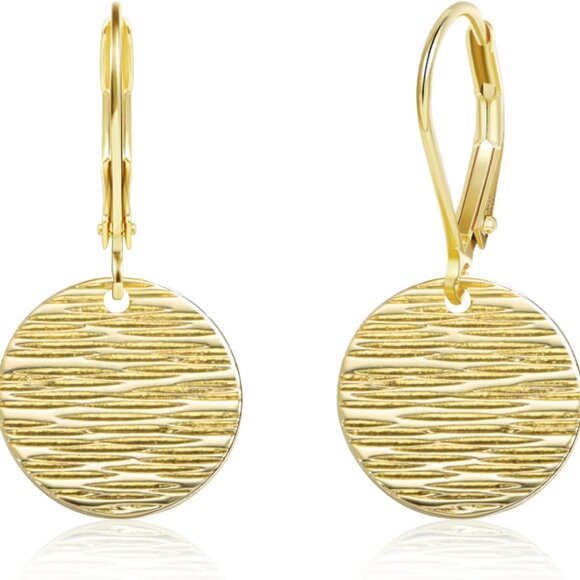 Sterling Silver Disc Dangle Earrings for Women Geometric Flat Hammered Drop Jewe - Picture 1 of 8